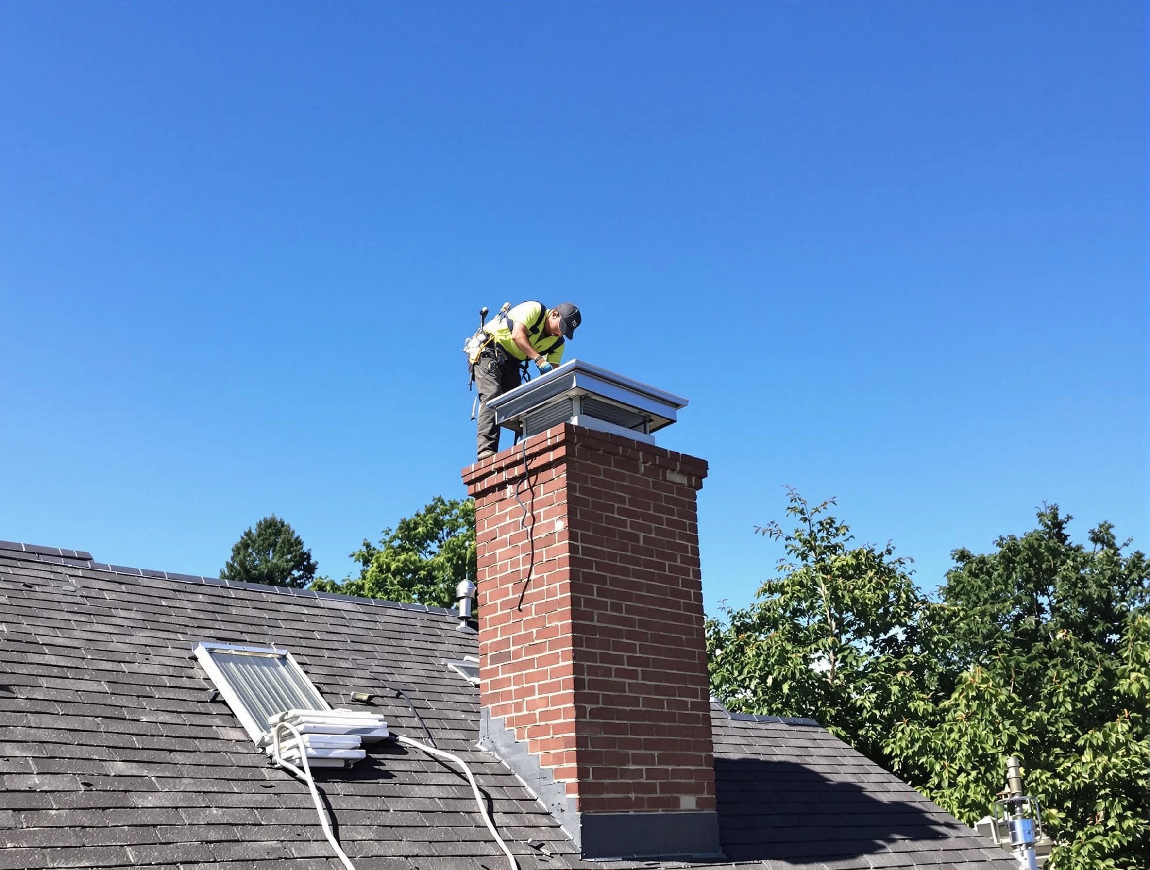 Enon Chimney Sweep technician measuring a chimney cap in Enon, VA