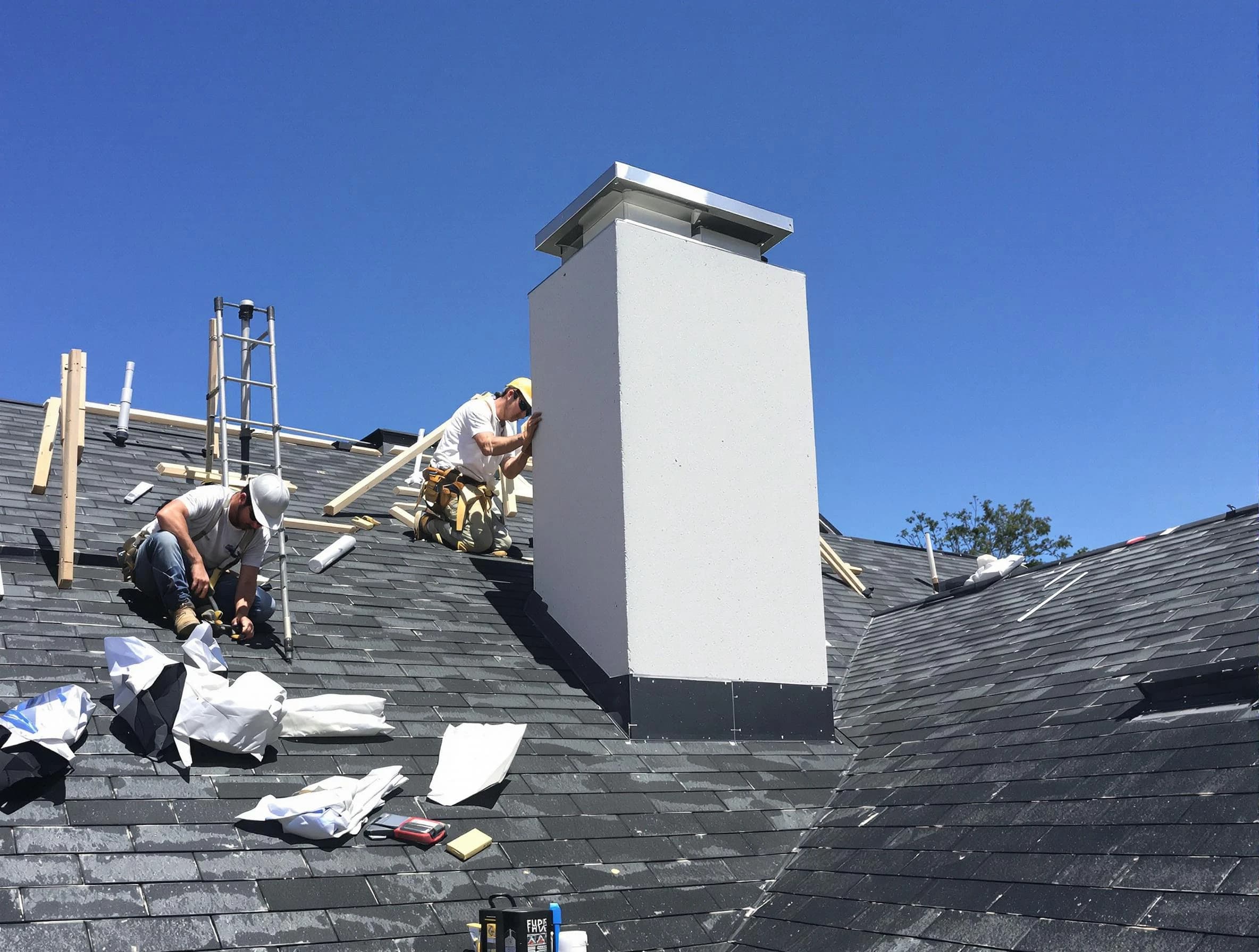Enon Chimney Sweep crew installing a new chimney in Enon, VA