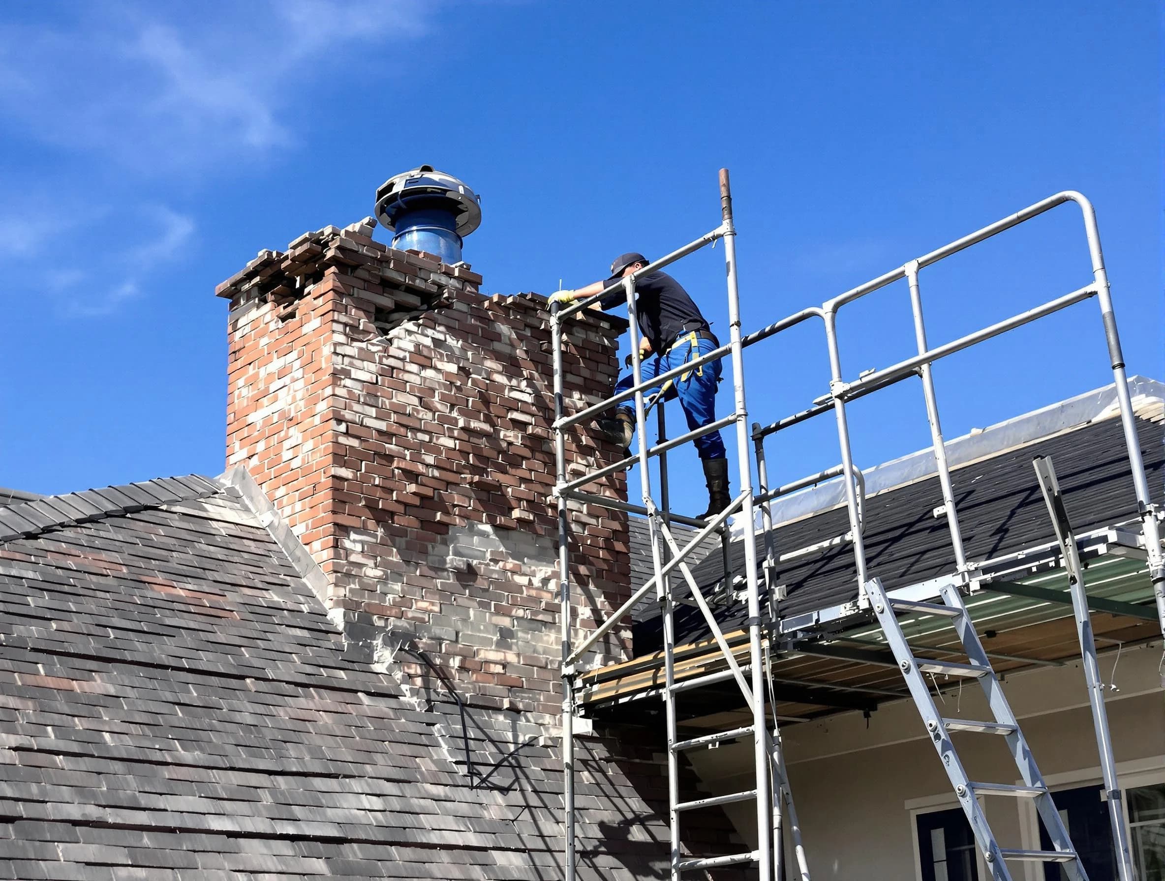 Rebuilding a chimney structure by Enon Chimney Sweep in Enon, VA