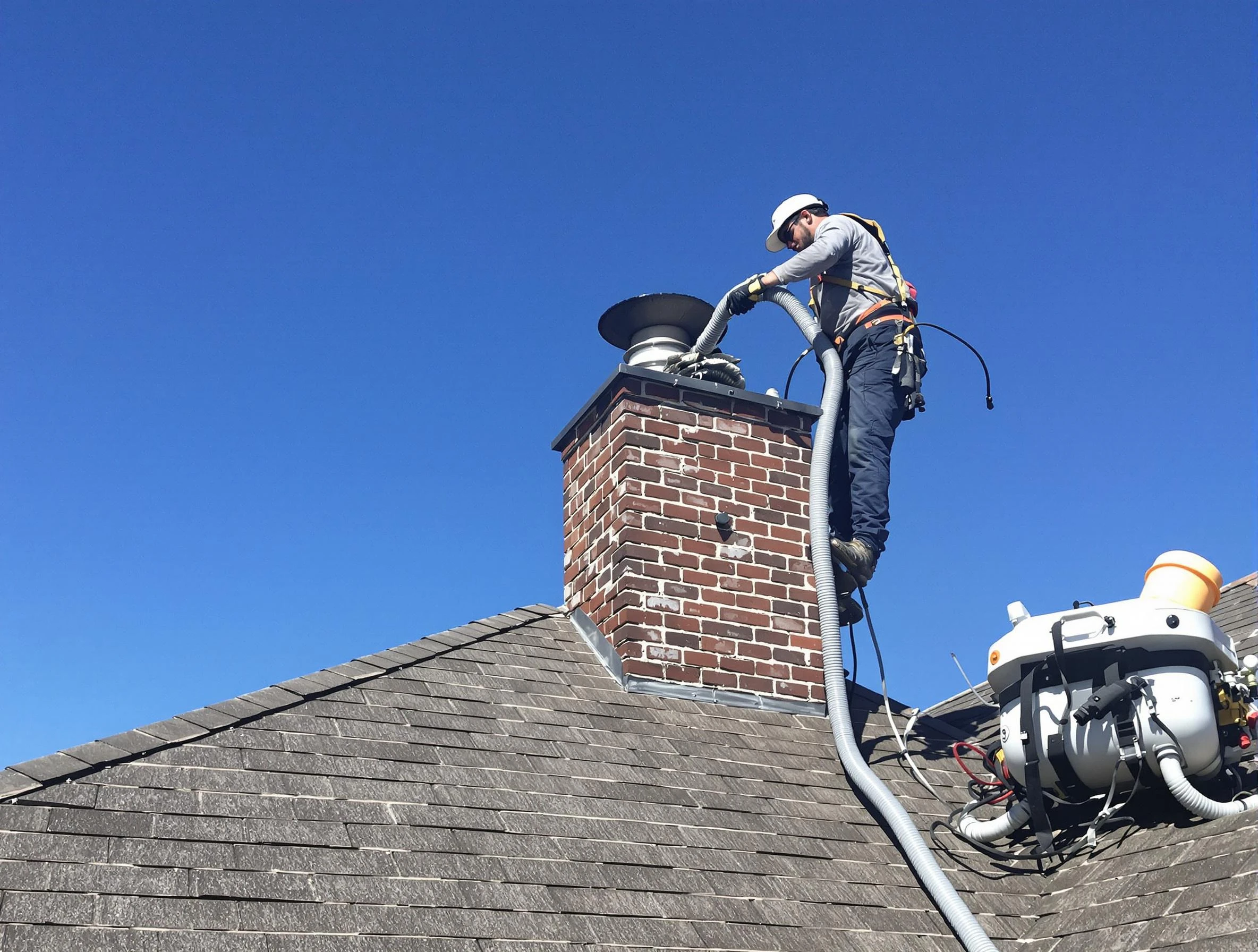 Dedicated Enon Chimney Sweep team member cleaning a chimney in Enon, VA