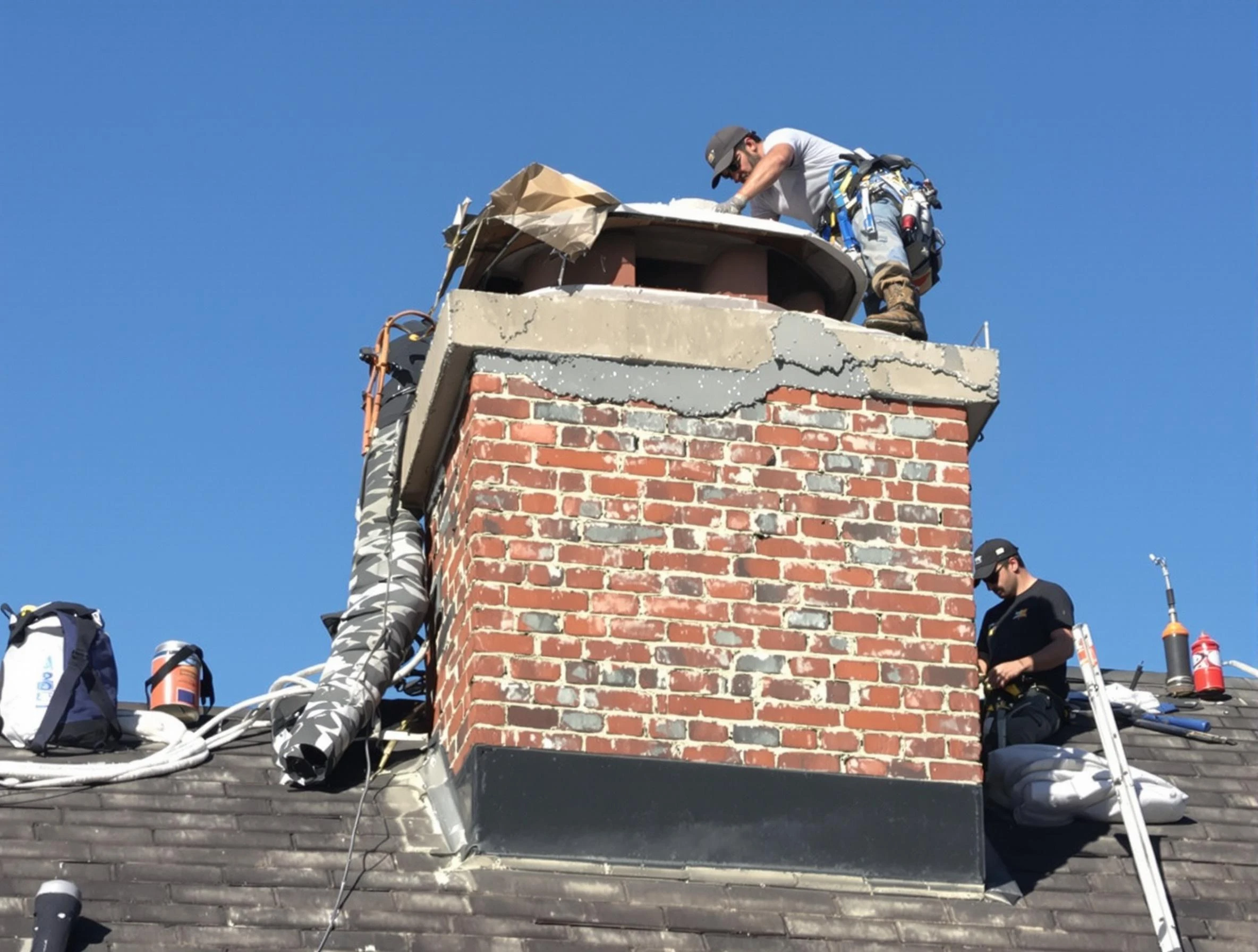 Enon Chimney Sweep installing a custom chimney crown in Enon, VA