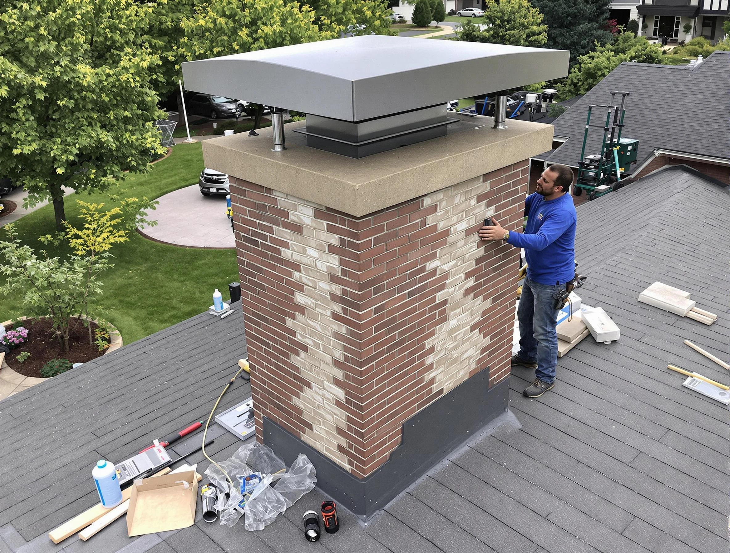 Enon Chimney Sweep team working on a custom chimney remodel in Enon, VA