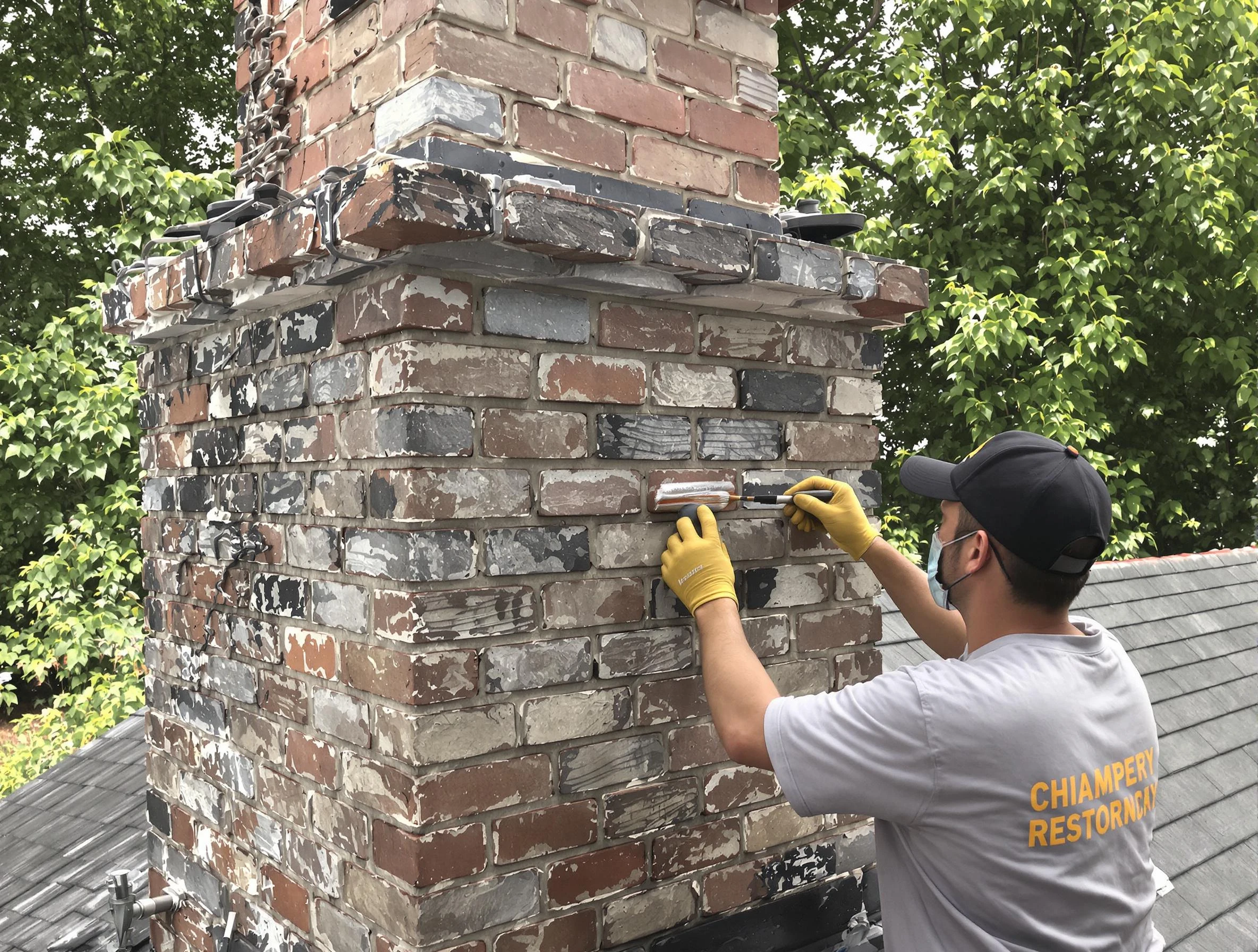 In-progress chimney restoration by Enon Chimney Sweep in Enon, VA